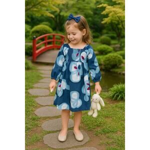 Tea Collection Chiyoku Smocked Dress | Blue Floral Long Sleeve | Girls Size 4